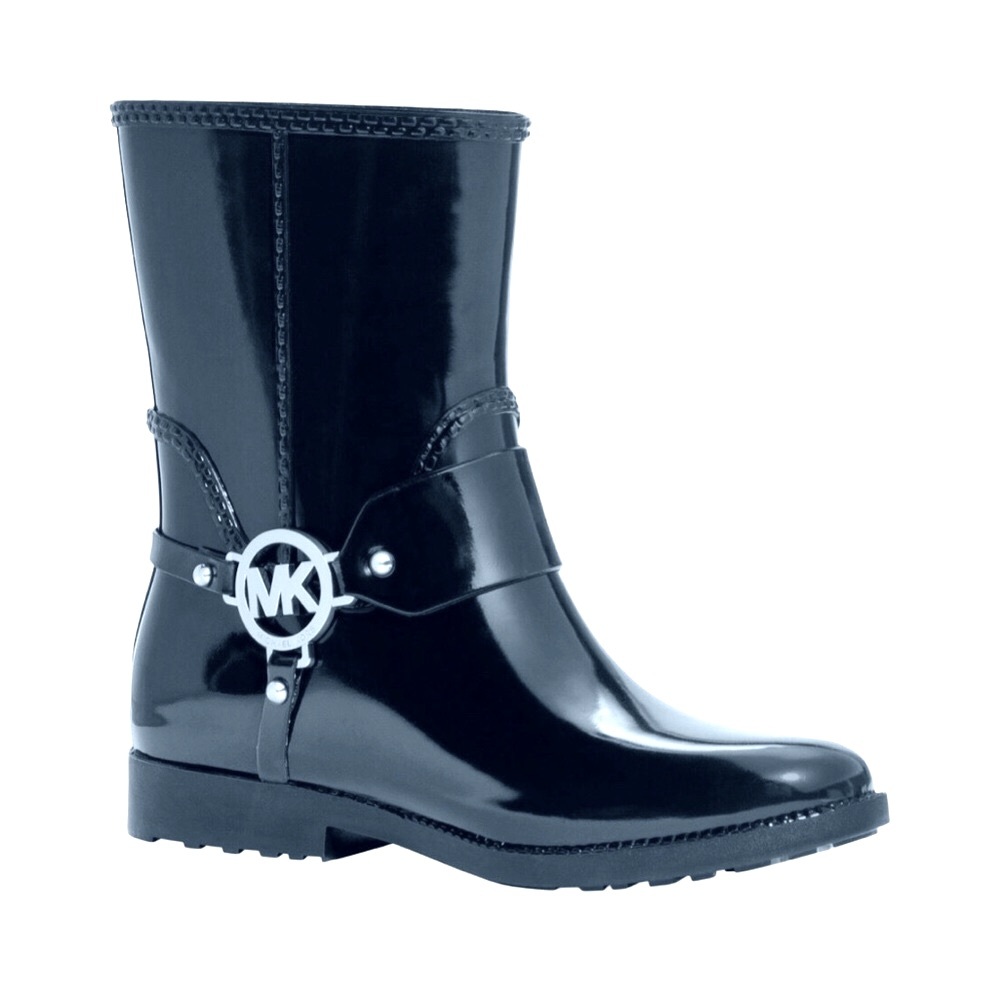 Michael Kors Black Fulton Harness Rain Boots Size 8